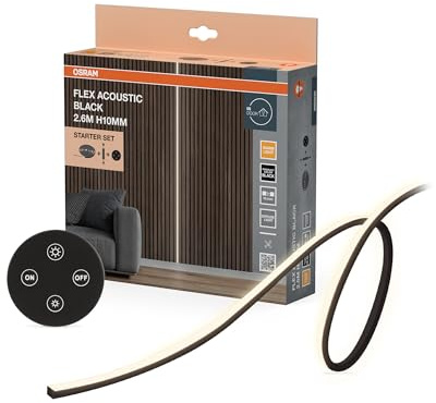 OSRAM Flex Acoustic LED-remsor Svart H10mm Startpaket | Flex Acoustic Black 2.6M, Indoor Wall Lighting, Matt svart, 30000 h, 1-Pack