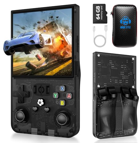 R36MAX Retro Handheld Game Console, Built-in 18000+ Classic Games, 4.0 Inch 720x720 IPS Screen, Open Source Linux System, Handheld Gaming Console with Portable Case (Black 64GB)