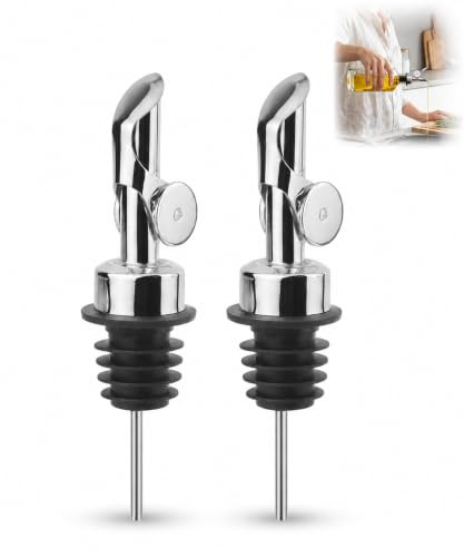 JRILUO 2 Verseurs Huile d'olive, Becs Doseurs en Acier Inoxydable avec Capuchon Anti-Poussière, Anti-Goutte pour Bouteille d'Huile, Vinaigre, Sauce et Sirop, Lot de 2 pour Cuisine et Maison