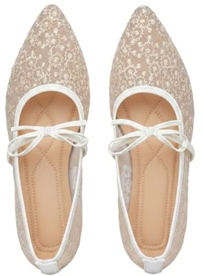 Mesh Ballet Flats for Women Pumps Orthopedic Bow Tie Dolly Shoes Wide Fit Pointed Toe Non-Slip Lightweight Summer Ladies Dress Shoes Party Walking Holiday