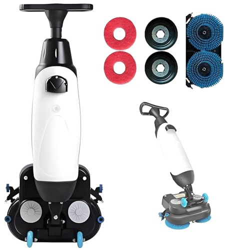 OLSKFUH Autolaveuse Professionnelle, Nettoyeur De Sols Électrique Léger, Largeur De Nettoyage De 43 Cm, Double Brosse Rotative, Tête Rotative À 360°, Laveuse Et Autolaveuse De S,White