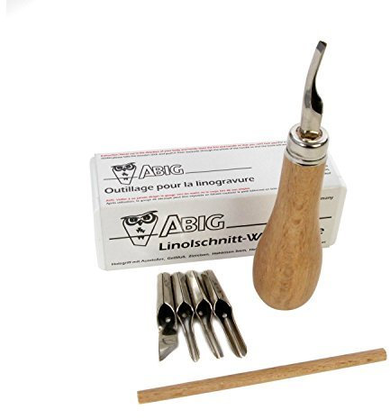Abig Wooden Handle Lino Cutter & 5 Blades by Abig