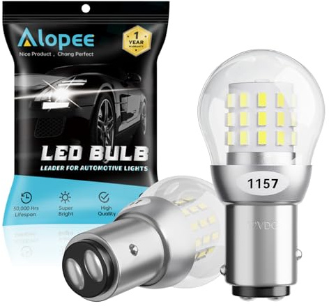 Alopee LED-glödlampor, 2 st, 1157 P21/5 W BAY15D, extremt ljusa, vita, 12 V-DC, AK-3014 39 SMD ersättningslampor för interiör, husbil, broms, dagsljus, baklykta