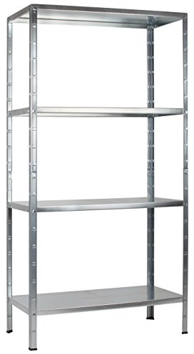 SCHULTE Regalwelt Steckregal mit 4 PowerMAX Fachböden, 65 kg Tragkraft, 180x80x40 cm (HxBxT), verzinkt (Lagerregal, Werkstattregal, Kellerregal, Garagenregal, Metallregal