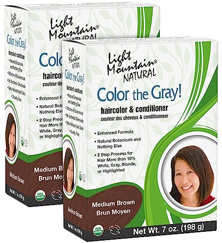 Light Mountain Henna Hair Color & Conditioner, Color the Gray - Medium Brown Hair Dye for Men/Women, 2-Step Chemical-Free, Semi-Permanent Hair Color for White, Gray, and Blonde Hair, 7 Oz (Pack of 2)