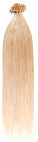 Weißblonde Keratin Bonding Extensions 100% Remy Echthaar Human Hair - 50x 1g 45cm Glatte Strähnen - Lange Haare mit Keratin Bondings U-Tip Haarverlängerung Haarverdichtung-Farbe:#60 Weißblond