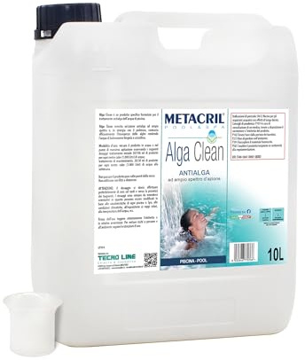 Metacril Alga Clean + Dosatore, Elimina le Alghe, Azione Schiarente - 10 LT | Non schiumogeno, Concentrato, per Piscina