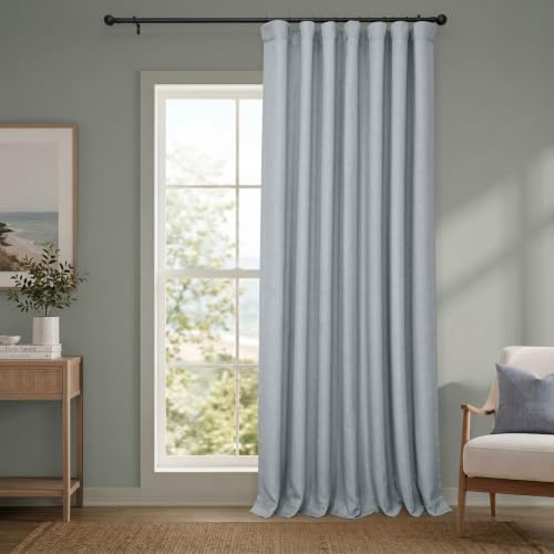 HPD Half Price Drapes Extra Wide Linen Room Darkening Curtain (1 Panel) 100 X 84, BOCH-LN1859-84-DW, Heather Grey | HPD Half Price Drapes Room Darkening Curtains for Bedroom -Textured, Unlined, Pole Pocket, Back Tab, Hook Belt