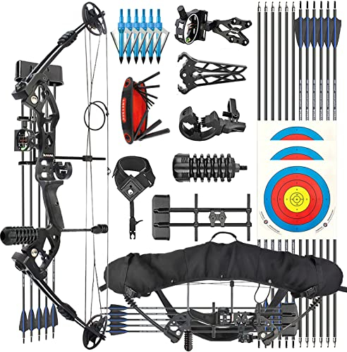 ZSHJGJR Compoundbogen Set Bogenset für Bogenschießen Sportbogen Verstellbarer Jagd Compoundbogenset 30-55 lbs 310fps Jagdausrüstung mit Komplettes Zubehör Kit (Schwarz, Rechtshänder)