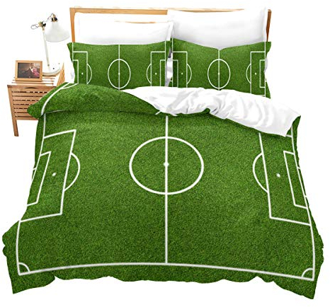 Loussiesd Kinderbettwäsche-Set 155x220 cm Fußballfeld Gras Motiv Stadion Bettbezug Luxus Sport Thema Bettwäsche Fußball Dekorative Mikrofaser Bettwäsche Grün 1 Kissenbezug 80x80 cm