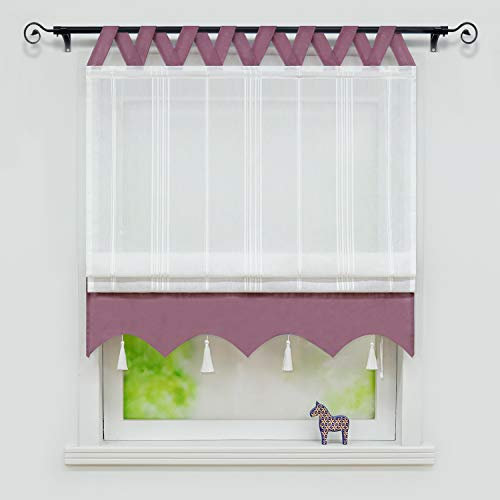 Joyswahl Leinenoptick Raffrollo mit V Schlaufen »Catrin« Raffgardine mit Längsstreifen und farblich abgesetzte Blende BxH 80x140cm Violett 1 Stück