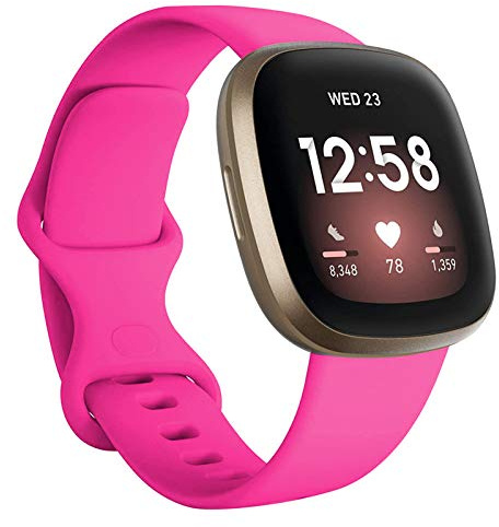 FunBand kompatibel mit Fitbit Versa 4 /Fitbit Versa 3 /Sense Armband, Weiche Silikon Sport Ersatzarmband Ersatz Band für Fitbit Versa 4 /Fitbit Versa 3 /Sense Smart Watch (1 Packung,Rosenrot)