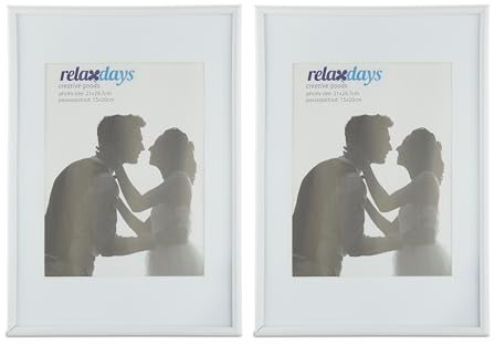 Relaxdays Bilderrahmen 2er Set, 20x30 cm, Passepartout 15x20 cm, weiß | Glasscheibe, Fotorahmen zum Stellen & Hinhängen