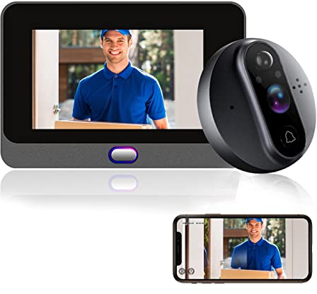 ANJIELO SMART Peephole Camera, WiFi Video Doorbell Camera with Chime, Motion Detection, Night Vision, 2-Way Audio, Cloud Storage, 4.3 Inch LCD Screen Monitor, No TF Card Included