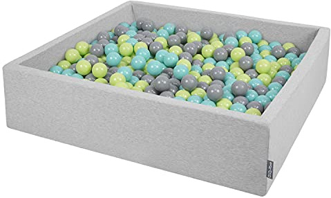 KiddyMoon Großes Bällebad Quadrat 120 x 120 x 30 cm mit 1000 Bällen 7 cm Weiches und Sicheres Spielzeug Ballgrube Abnehmbarer Bezug Waschbar