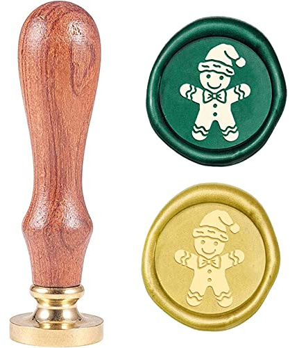 craspire Lebkuchenmann Siegelwachsstempel Frohe Weihnachten X'Mas EVE Wachssiegel-Stempelkopf Mit Holzgriff Für Weihnachtseinladungen, Umschläge, Karten, Geschenkdekoration
