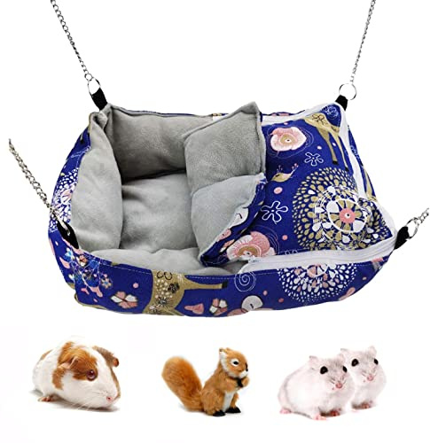 Little Bean Rattenhängematten für Käfighaut, weiches Hamsterbett, warmes Chinchillas-Hängehaus, Plüsch-Gleitkäfig, kleine Tierbetten zum Spielen und Schlafen (Blau)