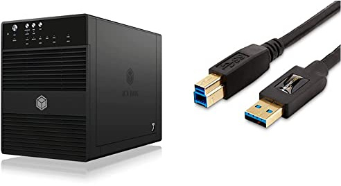 ICY BOX 4-Fach Externes Festplattengehäuse für 3,5 Zoll SATA I,II,III Festplatten, USB 3.0 (UASP) & eSATA Anschluss, schwarz & Amazon Basics USB 3.0 A-Stecker-B-Stecker-Kabel (1,8 m)