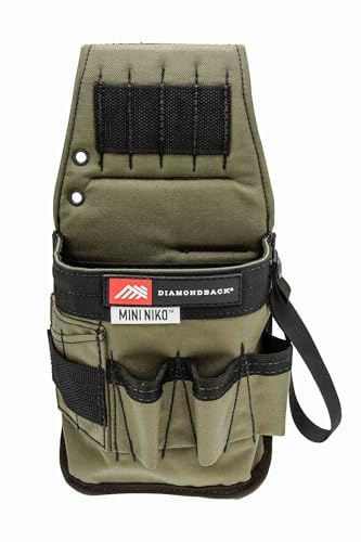 The Diamondback Mini Niko Tool Pouch, Ranger Green, Right Side | Electricians, HVAC | Drivers, Pliers, Bits, Pencils, Knife, Electrical Tape Strap | 6 Outer Slots, 2 Internal Slots | 7x3.25x13.5