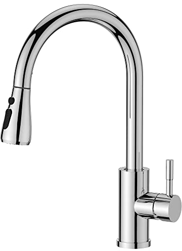 FORIOUS Rubinetto Lavello Cucina, Miscelatore Cucina con Doccetta Estraibile, Acciaio Inox Ad Alta Pressione Orientabile a 360° Monocomando, Cromo Lucido