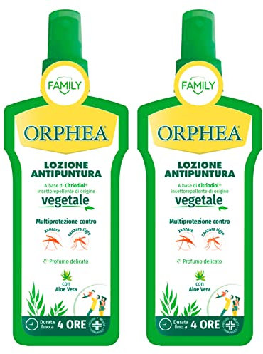 2x Orphea Lozione Spray Antipuntura Family Repellente Anti Zanzare e Zanzara Tigre Insettorepellente di Origine Vegetale con Aloe Vera - 2 Flaconi da 100ml