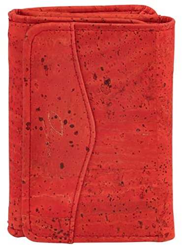Simaru Damen Geldbörse, Portemonnaie aus Kork, Veganer Damengeldbeutel für 9+Karten, RFID-Schutz, Schein- & Münzfach (Rot)