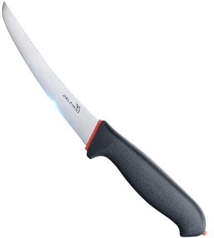 DELFINA 6 Inch Semi-Flexible Curved Boning Butcher Knife For Meat Cutting Deboning Filleting Trimming, Comfort Grip & Sharp Blade, High-Carbon Japanese Stainless Steel