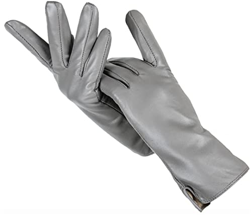 Einfache Lederhandschuhe für Damen, authentische Damen-Lederhandschuhe, Schaffell Damenhandschuhe, High-End Warme Fäustlinge für Frauen im Winter Grau 7,5