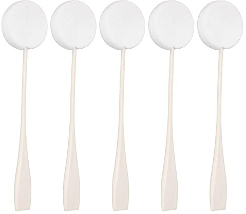 Powder Puff, 5Pcs Long Handled Ultra Soft Washable Velour Fluffy Body Powder Puffs, Round Makeup Puff for Home Face Body Lotion Applicator (White)