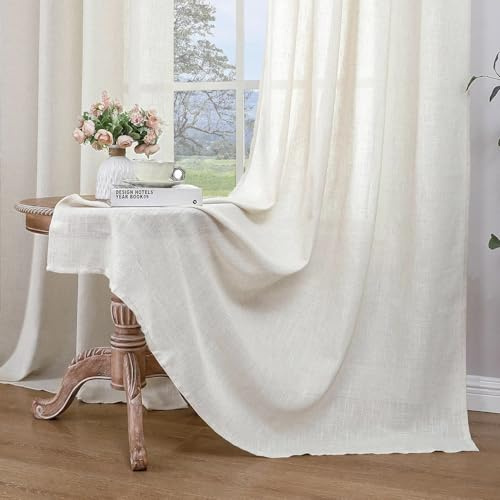 CUCRAF Leinen Vorhänge mit Ösen 2er Set H 175 x B 140 Hellbeige Halbtransparente Leinenvorhang Wohnzimmer Leinenoptik Voile Gardinen Leinenfarbe Schlafzimmer Stores