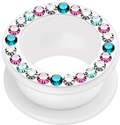 AZARIO LONDON Pierce Flesh Tunnel mit Kristallsteinen, Milchweiß, UV-Acryl, mit Außengewinde, Schraube für Flesh Tunnel, Plugs und Tunnels, 15/16 Inch ( 24mm ), Kristallstein, Kristall