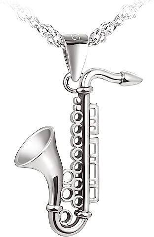 MICMIF Collier Pendentif Saxophone pour Femme Homme Argent 925/1000 Chaîne 45cm Instrument de Musique Bijoux Cadeau pour Amateur de jazz mélomane