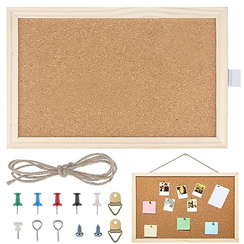 Pinnwand, 20x30 cm Pinnwand Kork, Pinnwand Kork mit Holzrahmen, Befestigungsmaterial und Druckstifte im Lieferumfang Enthalten, Notiztafel Fototafel, für Küche und Büro, Schule und Haus