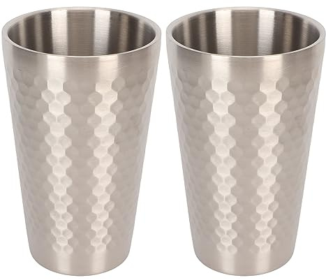 WOOXGEHM 2 Trinkbecher Aus Edelstahl, 450 Ml, Doppelt Isolierte Becher Aus Gehämmertem Metall, Stapelbar, Kühlende Bierkrüge für Reisen/Outdoor/Camping/Alltag