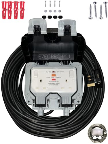 E7ECPRO4YU Outdoor Extension Lead Waterproof Heavy Duty 2 Way Outside 2G IP66 Rated Outside Garden Power Box With Switch Indicator (WITH RCD PROTECTION, 35 METRES 35M)