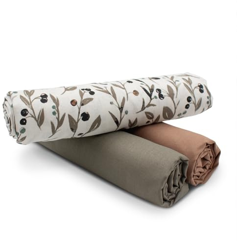 VmG-Store 1,5m Baumwollstoff Set Designstoff + 2x Uni farblich abgestimmt 100% Baumwolle Material Auswahl (Oliven Beeren Zweige Set24)