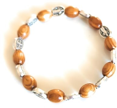 OVUNQUE PROTEGGIMI Pulsera Doyenne de madera con medalla de San Benito, Pulsera Rosario San Benito, Regalo Religioso para Hombre y Mujer, Made in Italy