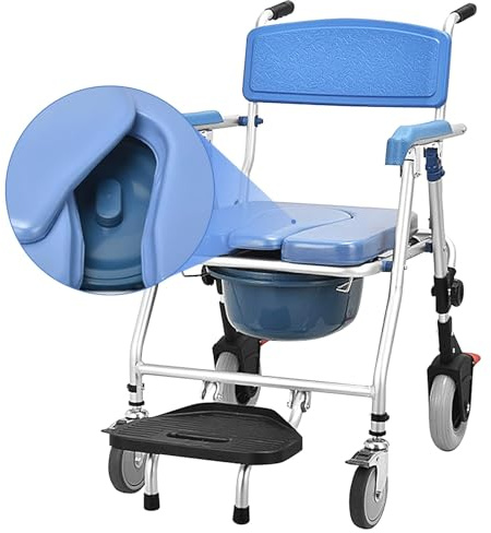 VFDZ Toilettenstuhl Fahrbar für Senioren, Klappbarer Duschstuhl mit Rollen, Toilettenstuhl Klappbare Armlehne, 4 Räder mit Bremsen- Aluminiumlegierung- Tragfähigkeit 150kg