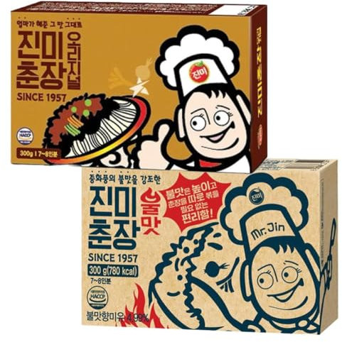 JINMI Korean Jajangmyeon Black Bean Paste Chunjang - Original & Spicy 300g (Pack of 2)