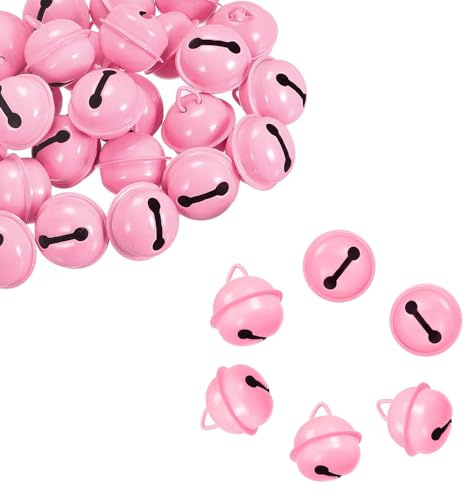 SKYPRO 50 Stück rosa Glöckchen aus Metall, runde Glocken, Bastelglocken, kleine Glocken, farbige Weihnachtsglocken für Weihnachten, Windspiele, Schmuck, Ornamente, Urlaub, Zuhause, Party-Dekoration