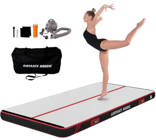 AirTrack Nordic Carbon - Air Track Matte 3m/4m/5m/6m/8m mit Luftpumpe, Aufblasbare Gymnastikmatte Zuhause, besten für Gymnastik & Cheerleading, 1.5m breit & 15cm dick Air Tracking Matte, Turnmatte