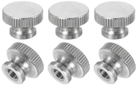 QUARKZMAN Gerändelte Daumenmuttern, 6 Stück M4 x D12mm x H8mm Edelstahl Runde Knöpfe Befestigungselemente Blindloch Hand Schraubenmutter Silber für 3D Drucker Teile, Maschinenwerkzeuge