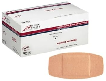 School Health - Adhesive Bandages, Comfortable Form-Fitting Protection & Wound Care for Cuts and Scrapes, Premium Adhesive Stays Secure with Movement, X-Large Flexible Fabric Bandages, 2 X 4 50/Box