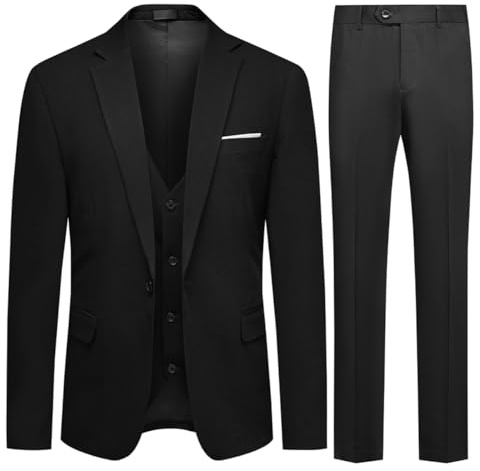 Allthemen Mens 3 Piece Stretch Suits 1 Button Business Suits | Mens Formal Suit Set Slim Fit Casual Tuxedo Blazer Waistcoat Trousers Single Breasted Lapel Dress Suit for Wedding