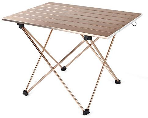 Klappbarer Campingtisch aus Aluminium, tragbarer kompakter aufrollbarer Campingtisch, Leichter Picknicktisch in 2 Größen mit Tragetasche zum Wandern, Grillen, Angeln und Reisen (Größe: L) (groß)