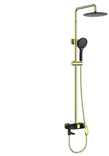 BiaoTeng Colonne de Douche Fixation Murale Réglable, Sortie D'eau Systeme Douche Murale 3 Fonctions Avec Flexible de Douche 1, 5 M Systeme de Douche pour Baignoire, Or Noir
