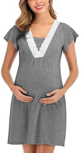 SHEKINI Camicia da Notte Premaman Donna Manica Corta Abbigliamento maternità Confortevole per Il Post Parto