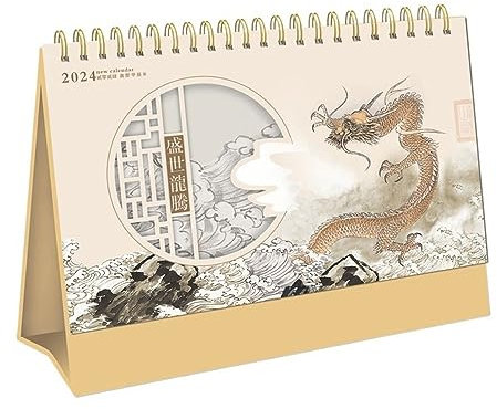 OUSIKA 2024 Drachenkalender, klassischer chinesischer Fengshui-Gemälde-Desktop-Kalender, Ornament-Plankalender, Business-Desktop-Notizblock(1)