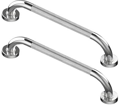 Howdah 2 Pezzi Maniglia Doccia per Anziani e Disabili in Acciaio Inox Cromato 40 CM - Maniglione per Vasca da Bagno Motivo Antiscivolo