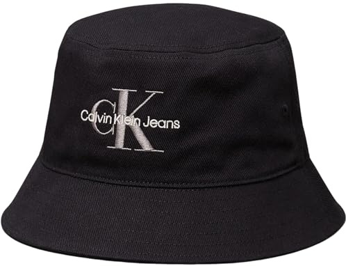 Calvin Klein Uomo Cappello da Pescatore Monologo Embroidery Bucket Hat in Cotone, Nero (Black), Taglia Unica